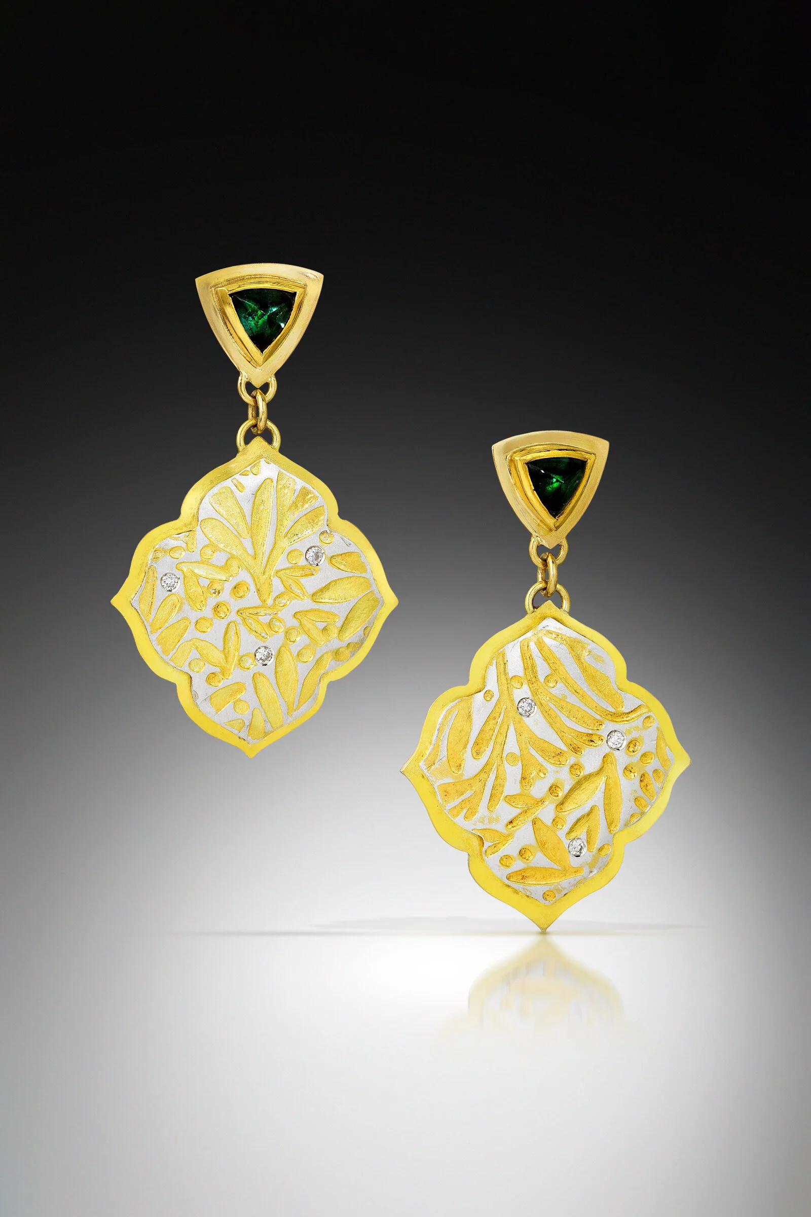 Tourmaline & Diamond Quatrefoil Drop Earrings