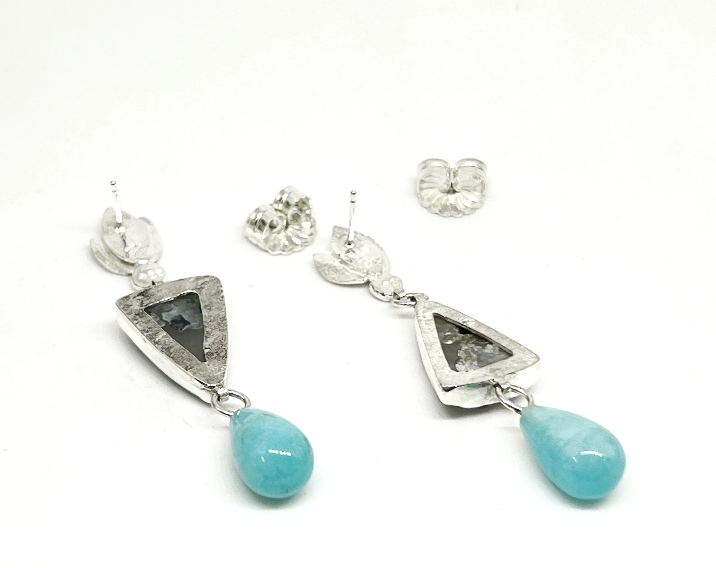 Triple Leaf Confetti Chrysocolla Earrings II - Image 4