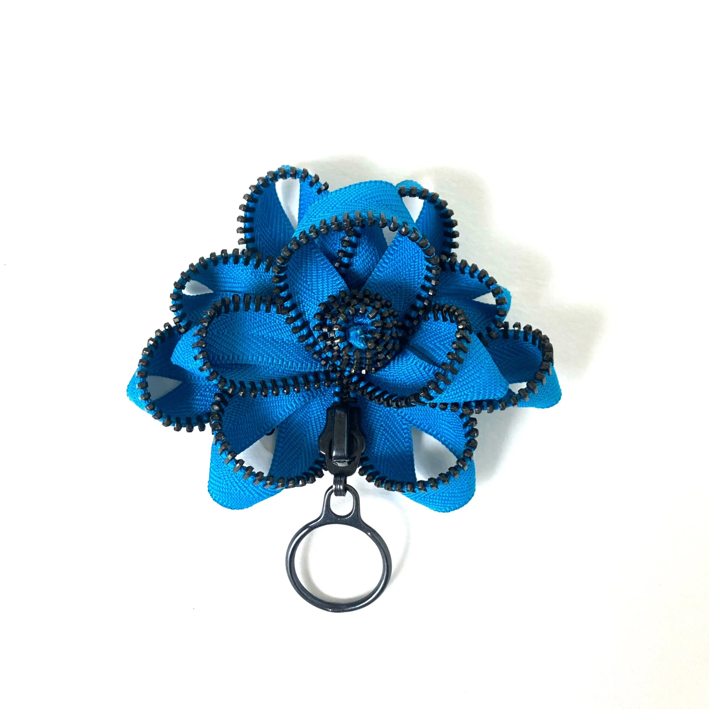 Turquoise Zipper & Loop Flower Pin