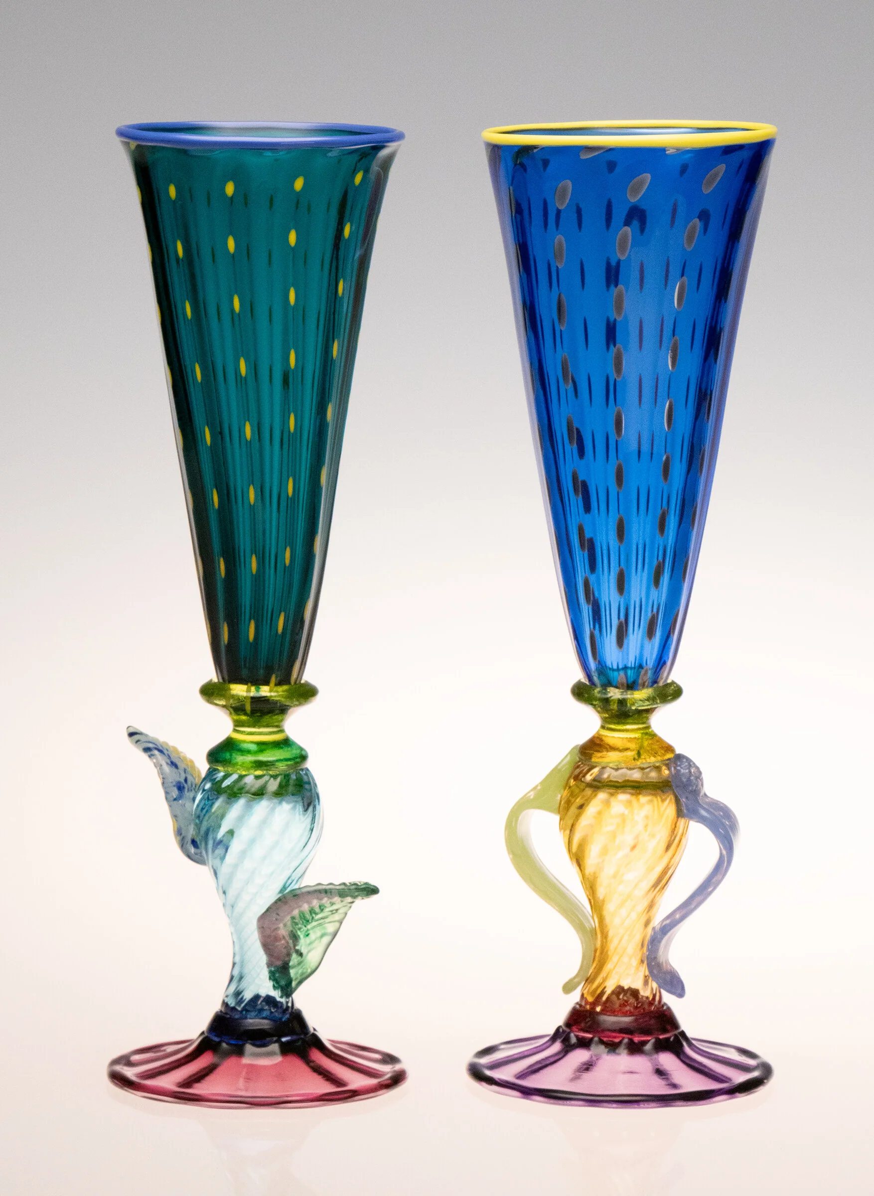 Tutti Frutti Champagne Flutes Pair in Lagoon & Cerulean
