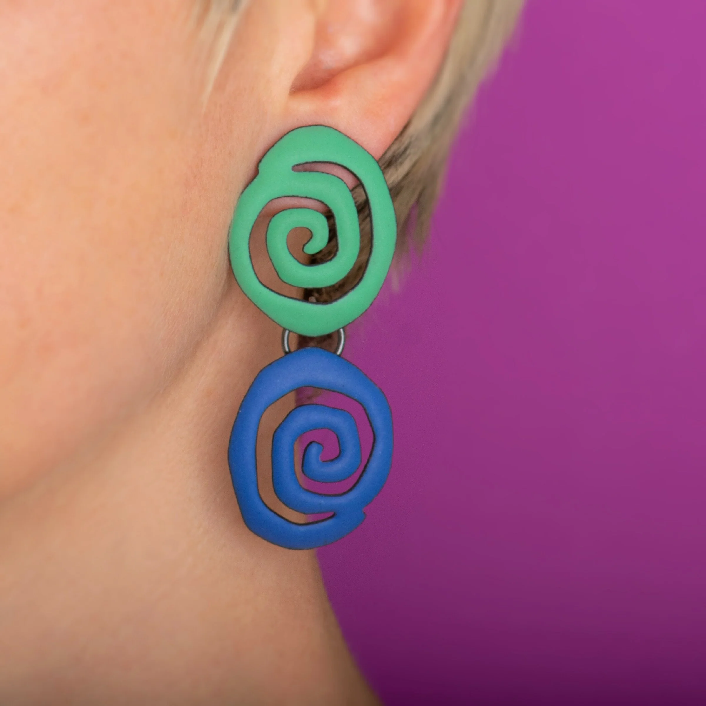 Twin Spiral Earrings - Matte Mint & Harvest Blue - Image 3