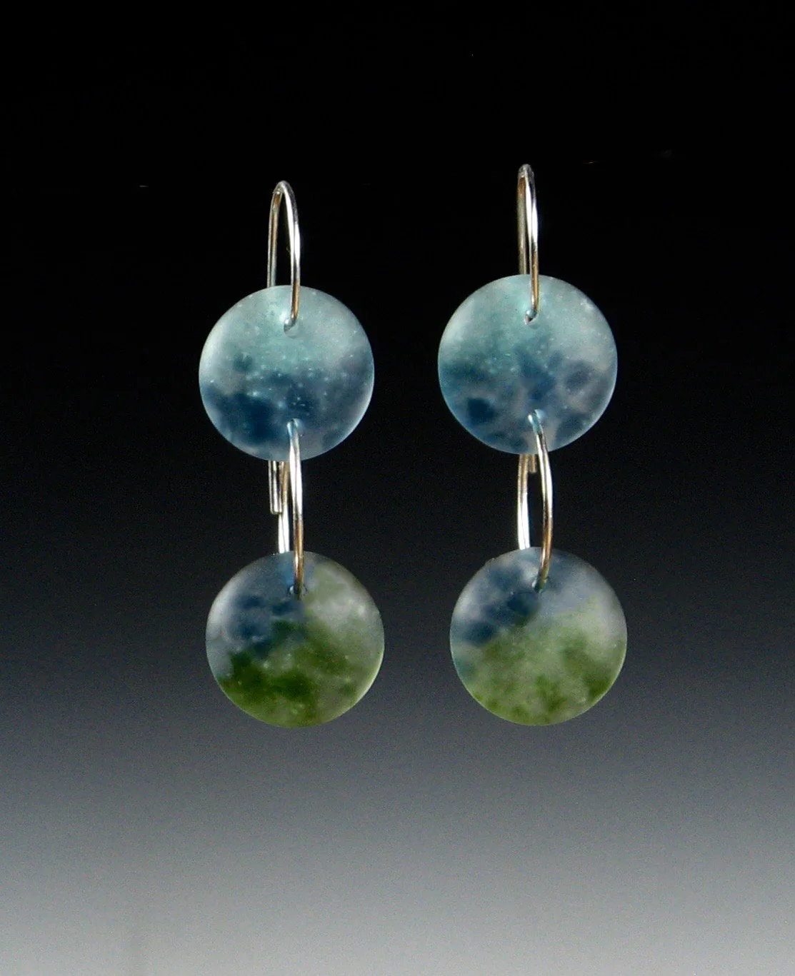 Two Drop Earrings - Aqua, Denim & Pine