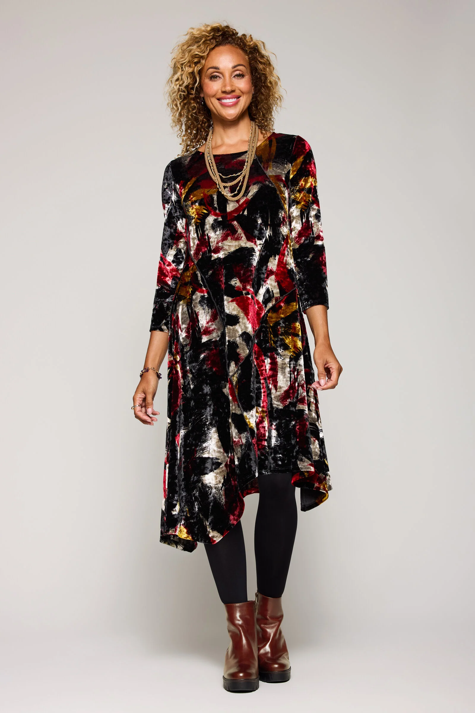 Velvet Noelle Dress - Red/Gold Abstract - Image 2