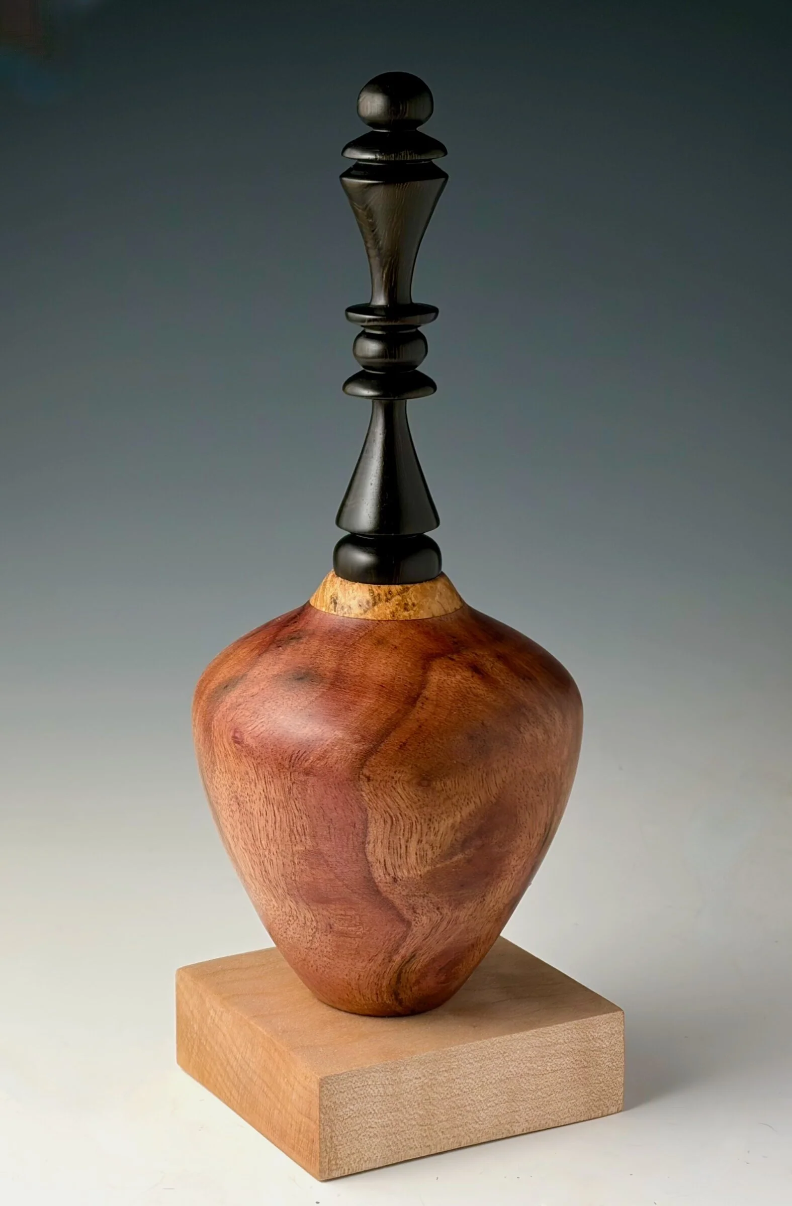 Vessel Turned from Camphor Burl, African Blackwood Finial