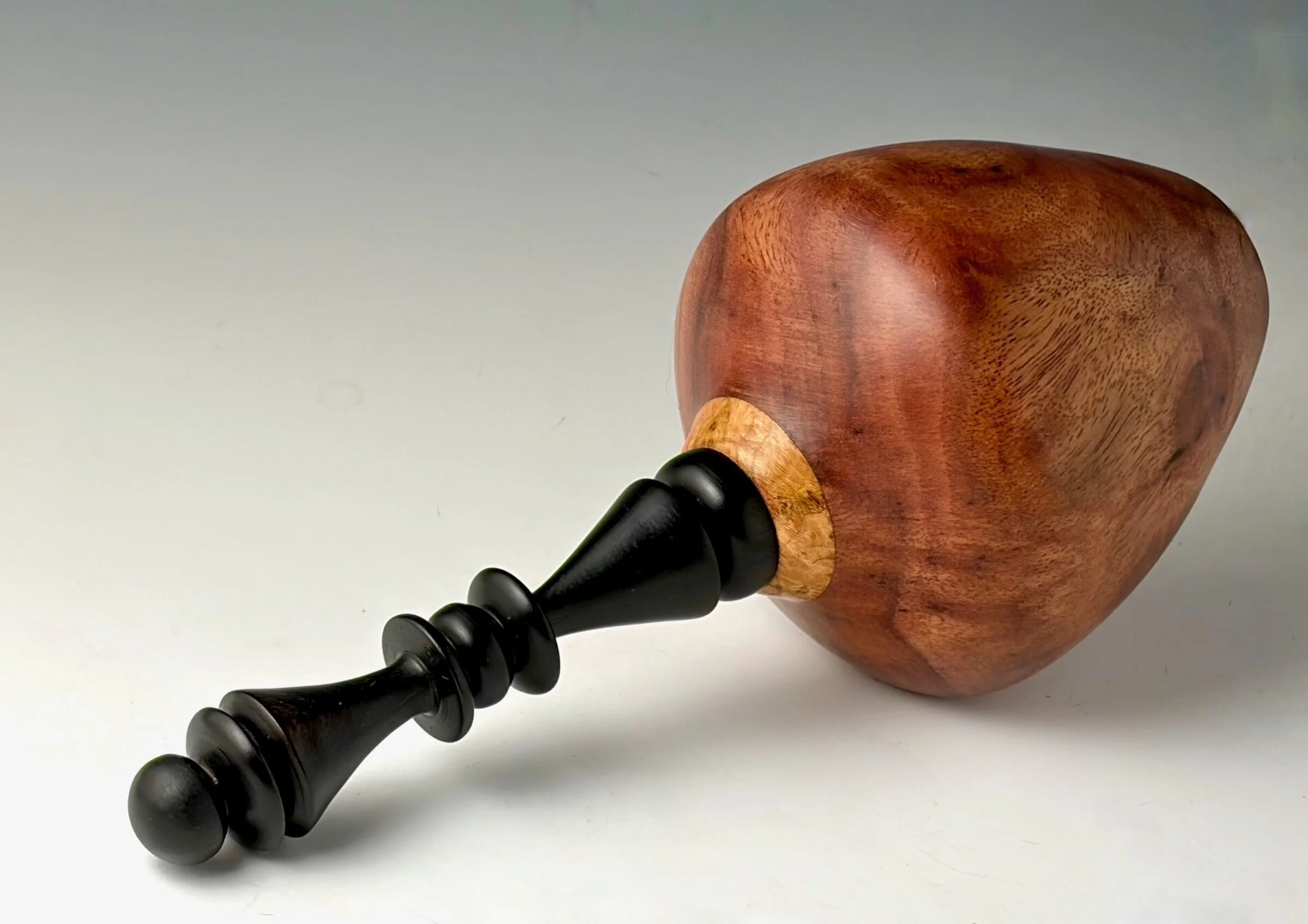 Vessel Turned from Camphor Burl, African Blackwood Finial - Image 4