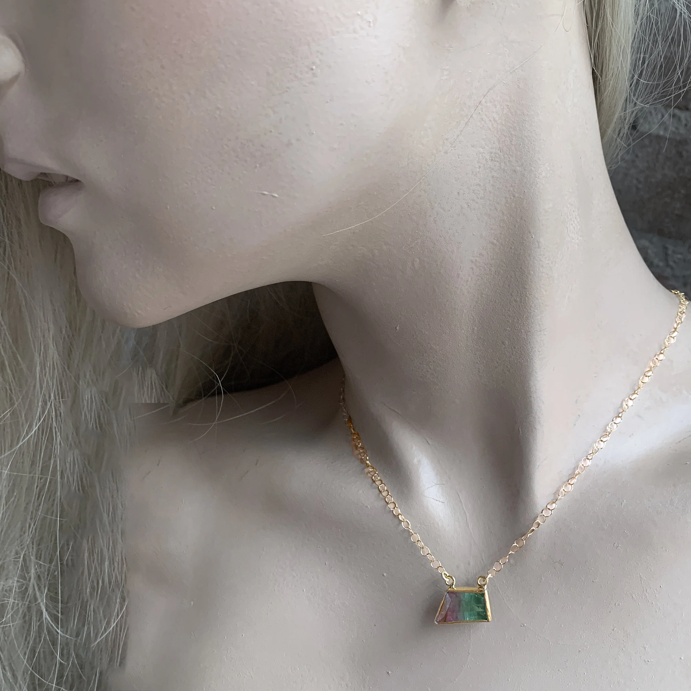 Watermelon Tourmaline Gold Trapezoid Necklace - Image 2