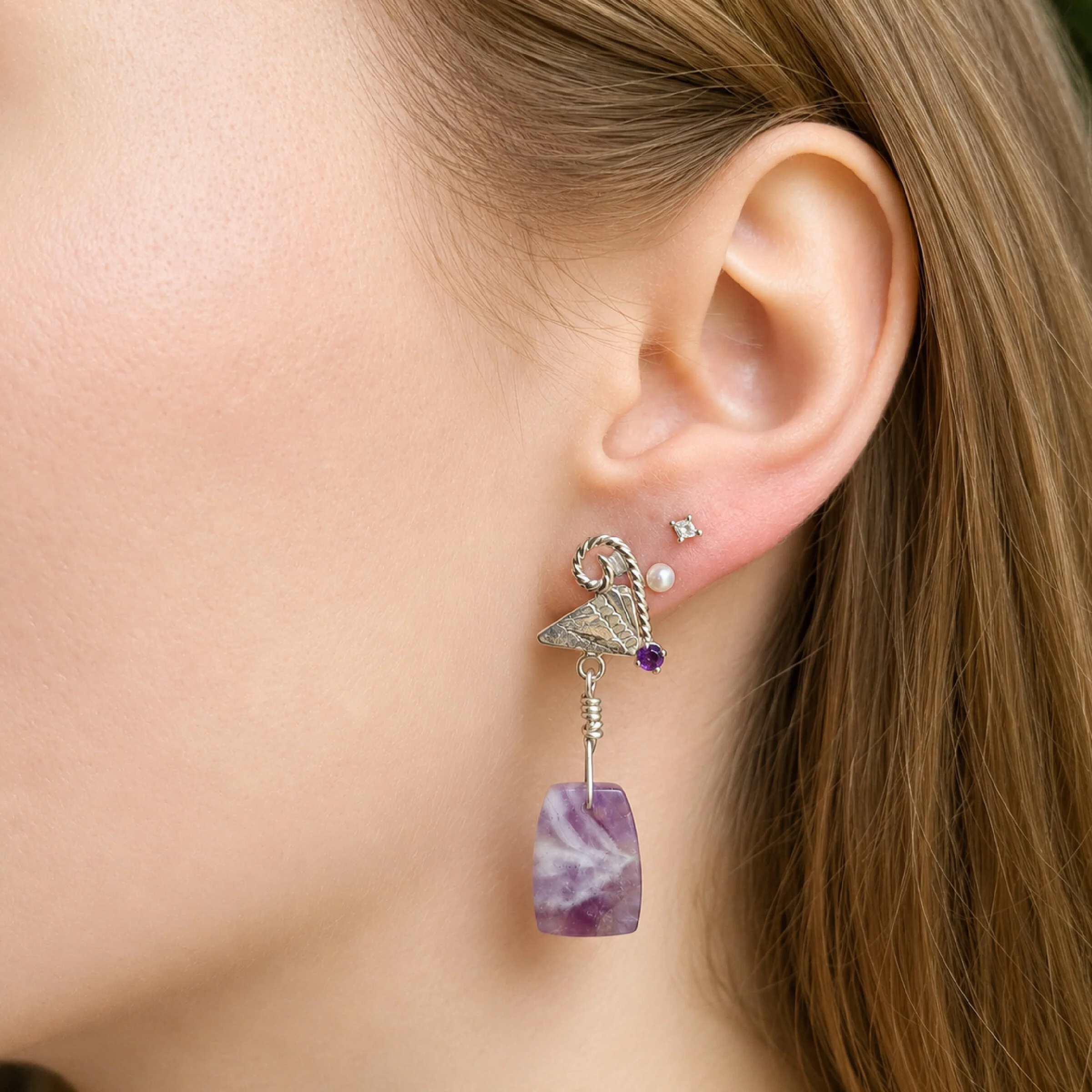 Whimsy in Bloom Chevron Amethyst Earrings - Image 2