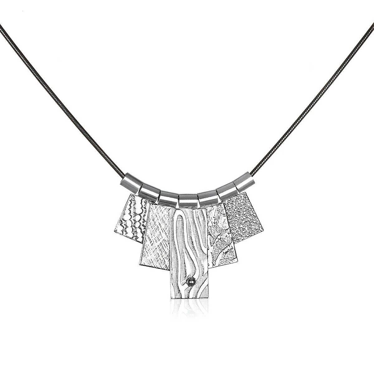 White Rhodium 5 Tab Necklace