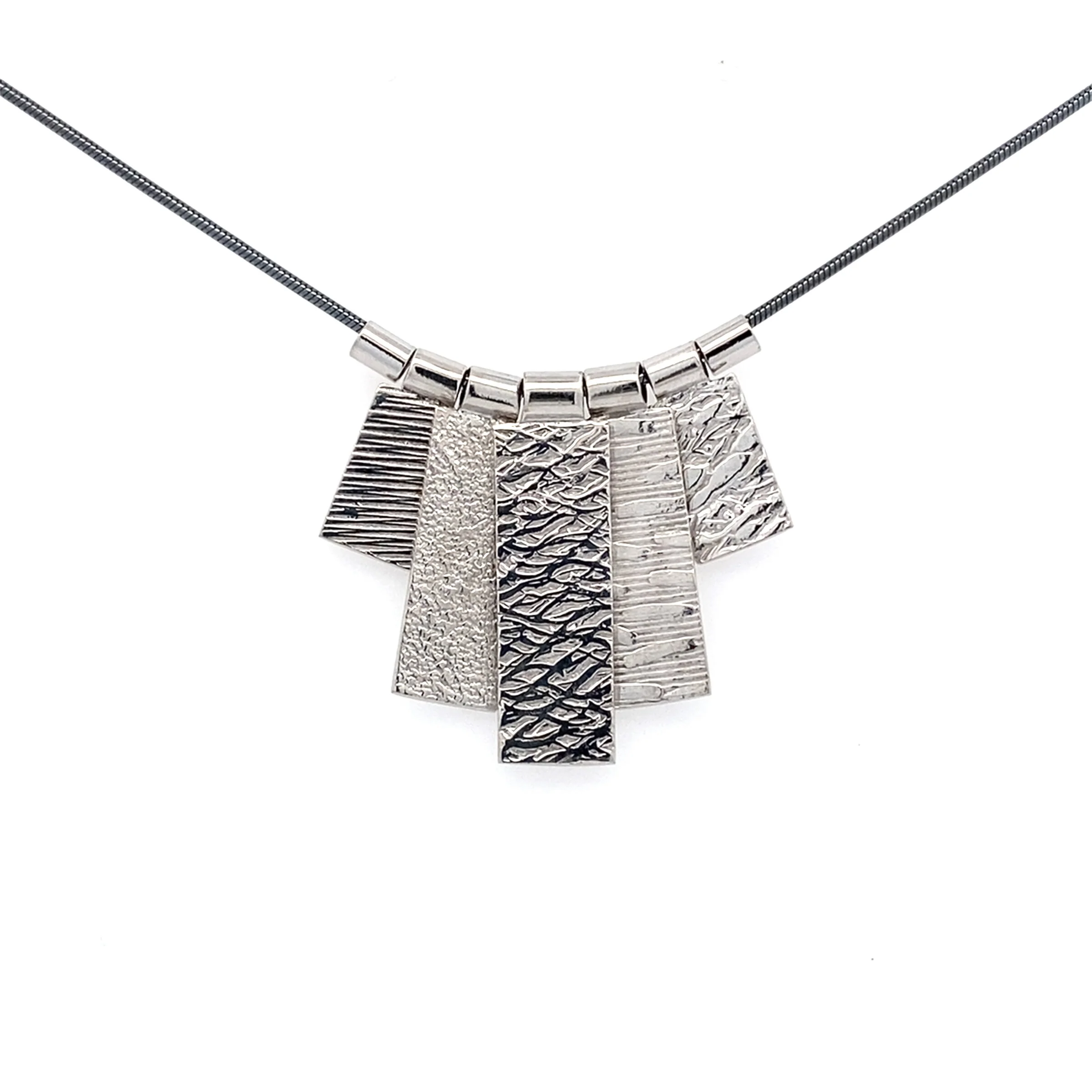 White Rhodium Five Tab Necklace II - 18" Long