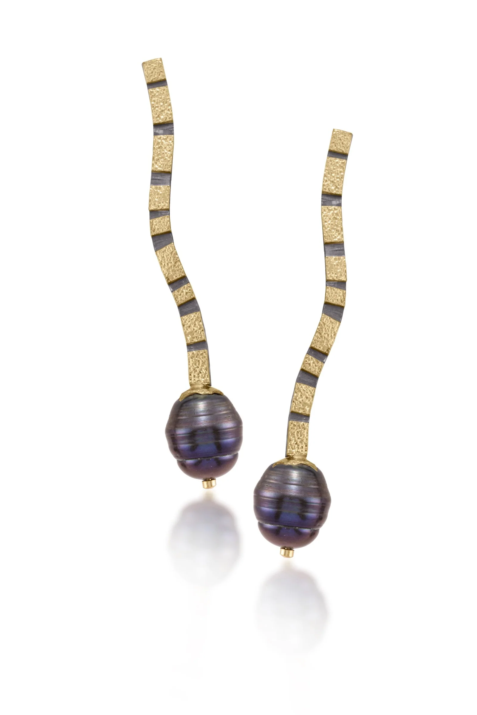Wiggle and Stripe Earrings - black ring pearl