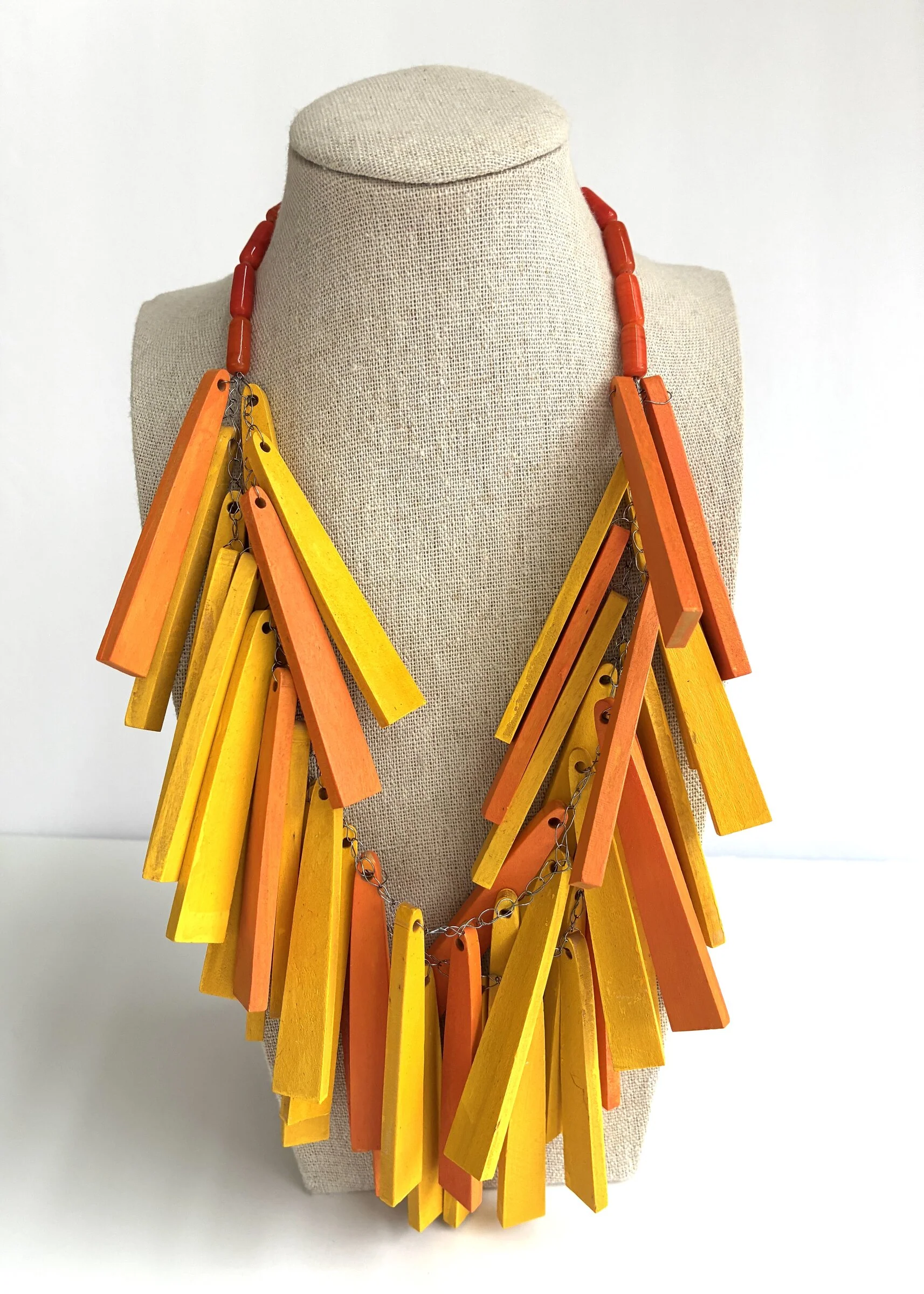 Wooden Fringe Necklace - Orange - Image 2