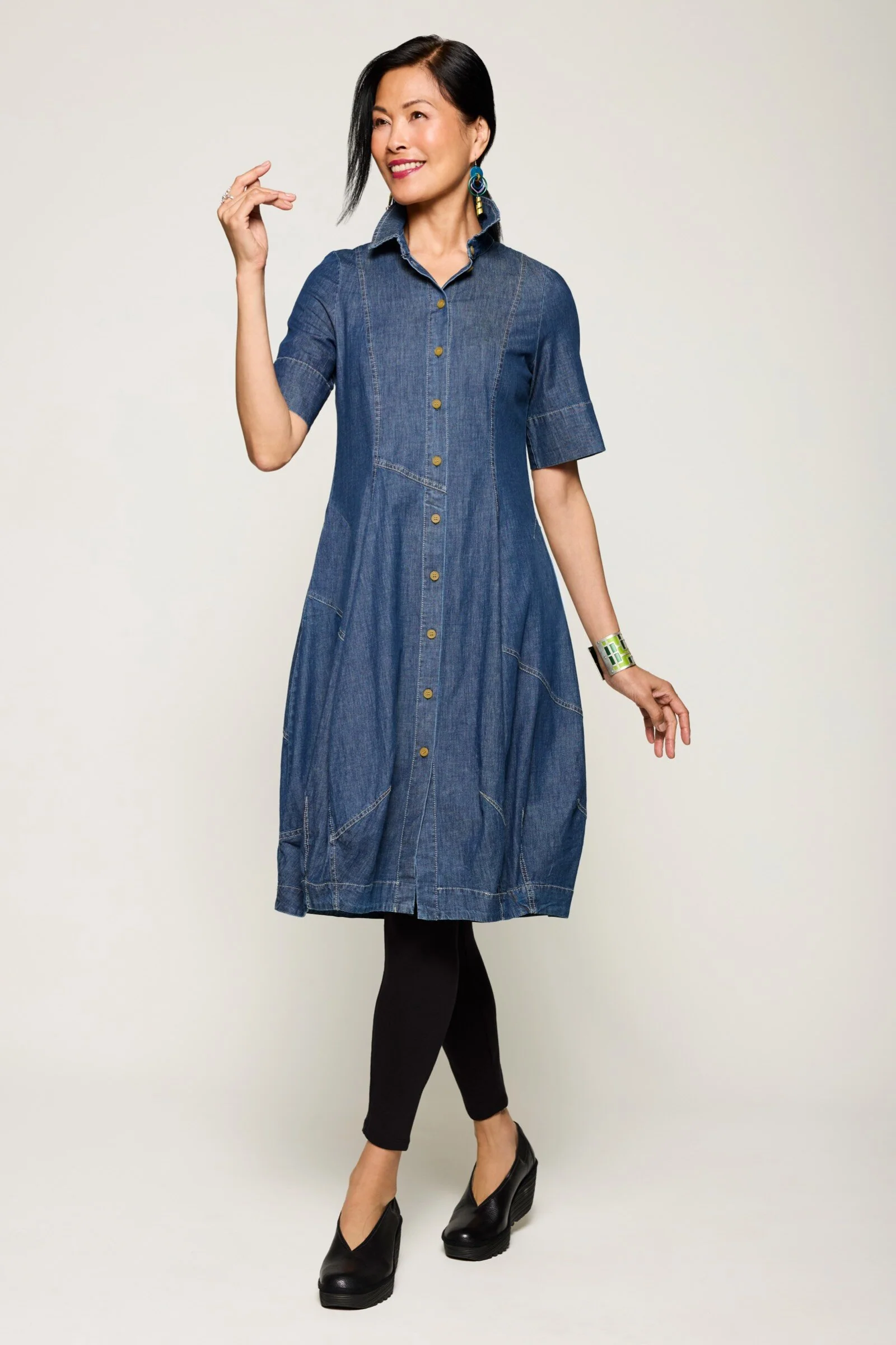 Denim Shirtdress - Medium Wash - Image 4