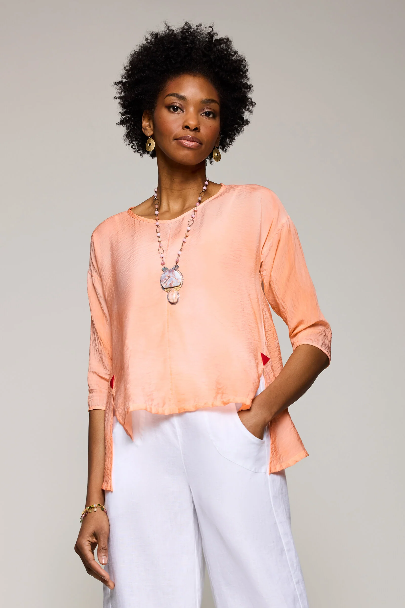 Hand-Dyed Suri Top - Peach
