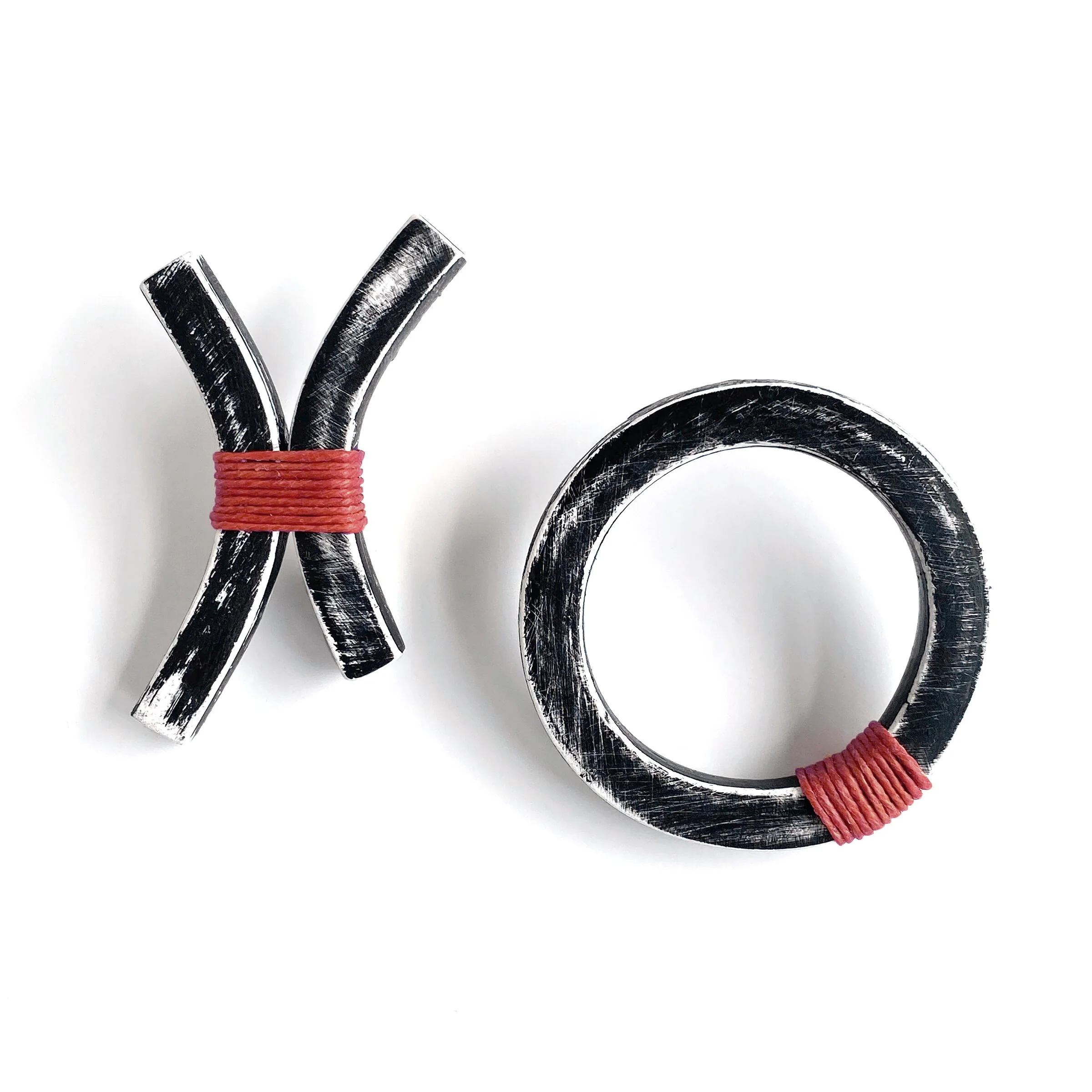 XO Stitch Earrings - Red Thread