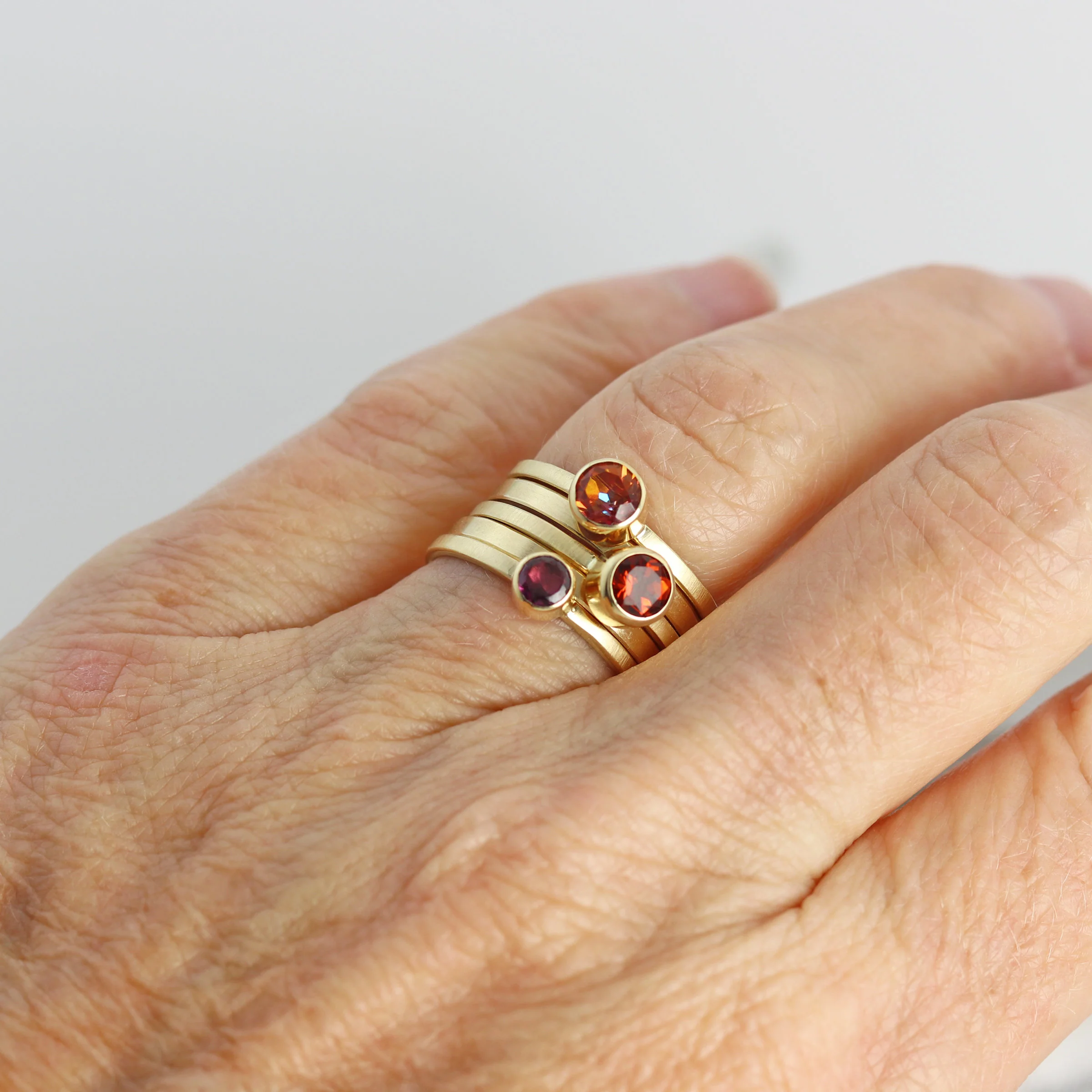 Yellow Gold Gemstone Stacking Ring Set - Image 3