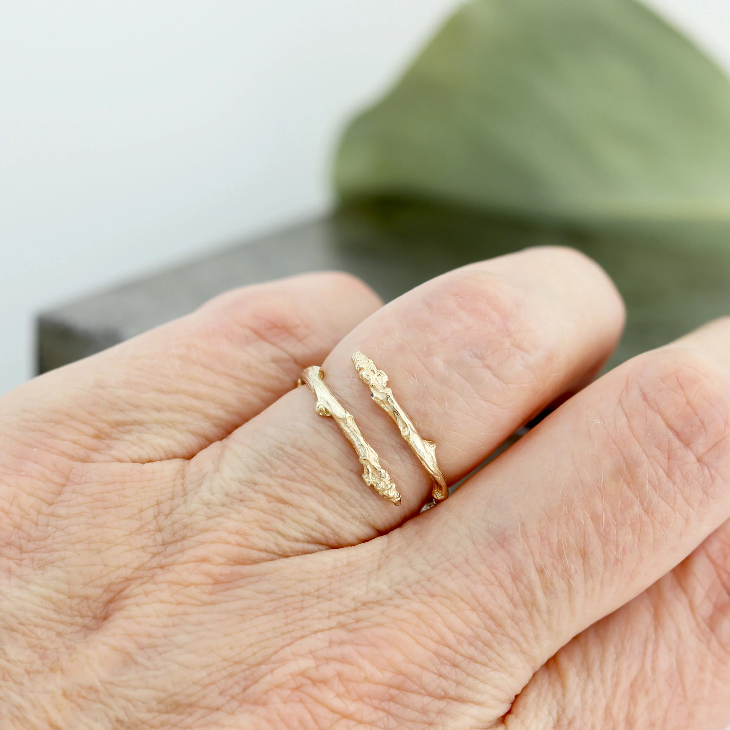 Yellow Gold Twig Bypass Ring - Image 2