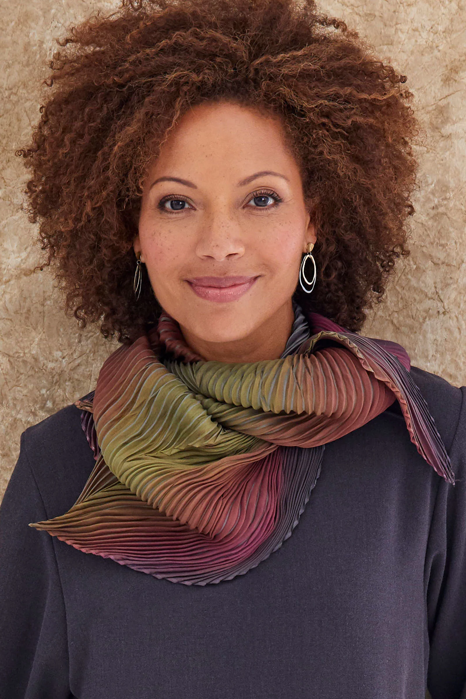 Zigzag Shibori Scarf - Olive/Mauve
