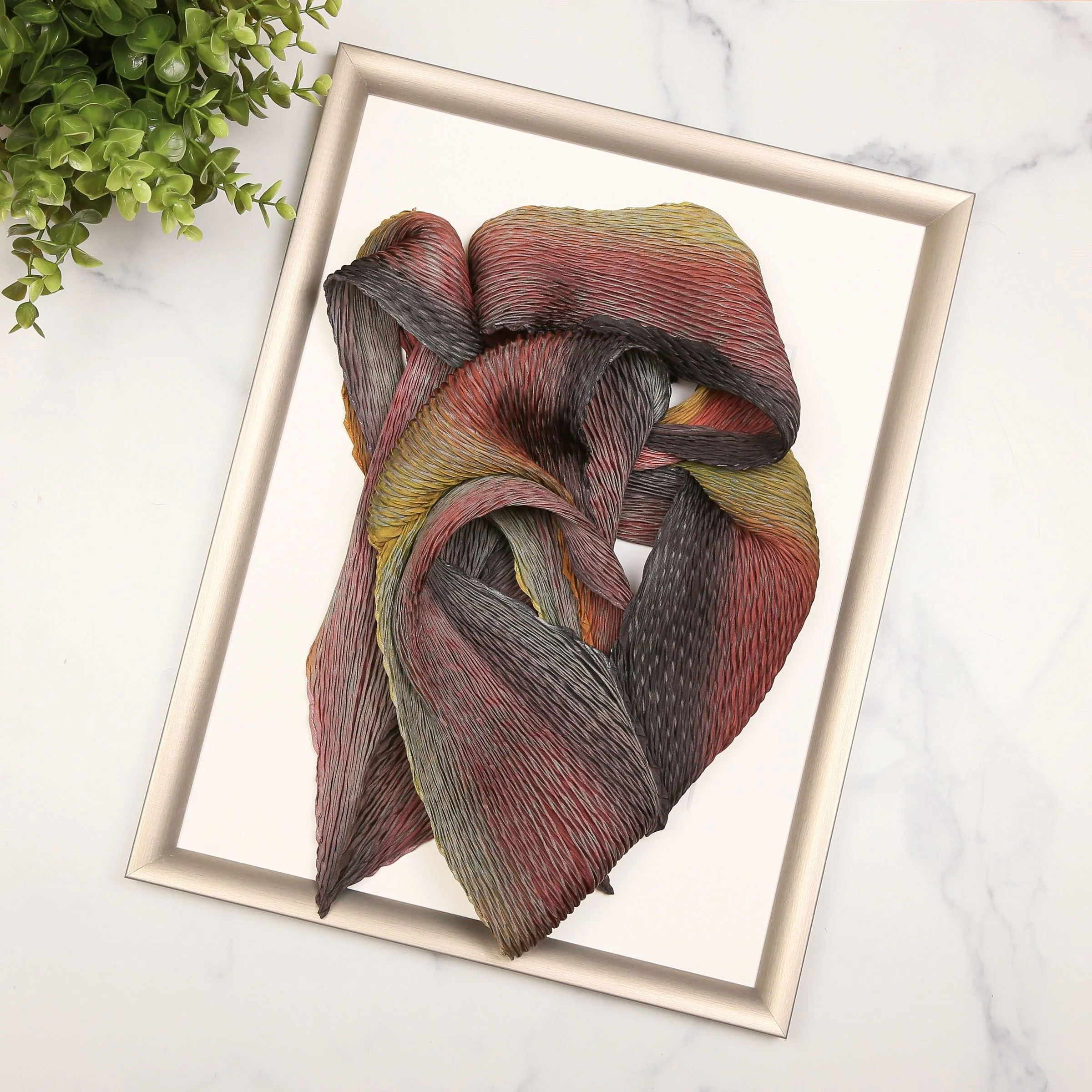 Zigzag Shibori Scarf - Olive/Mauve - Image 2