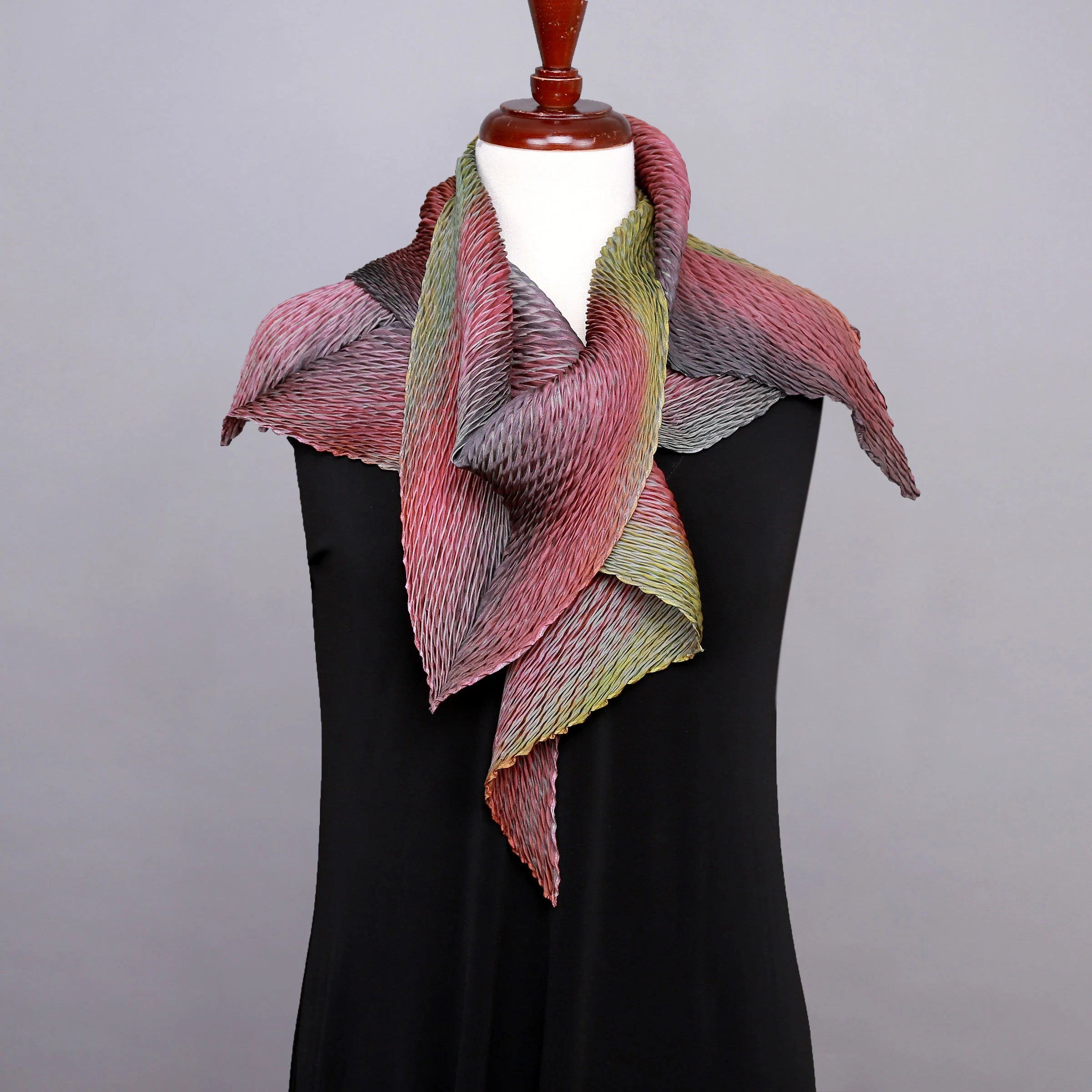 Zigzag Shibori Scarf - Olive/Mauve - Image 3